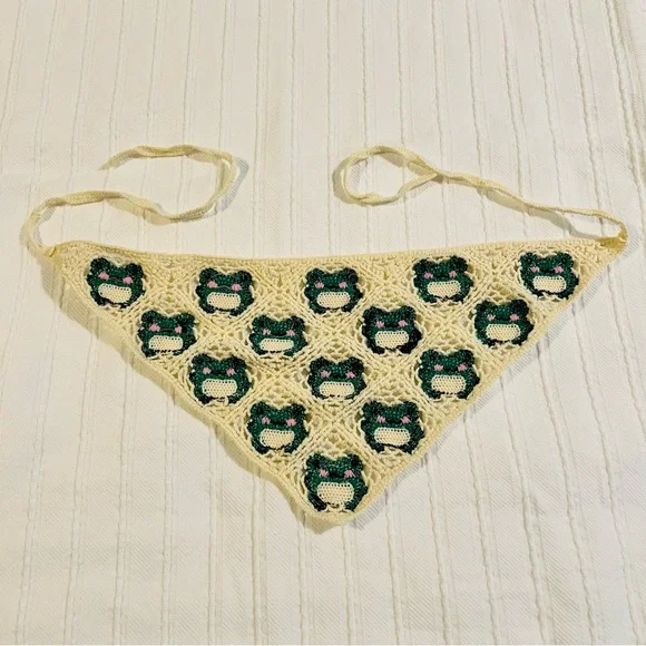 Cream and Green Crochet Hair Scarf - Picture 5 of 6